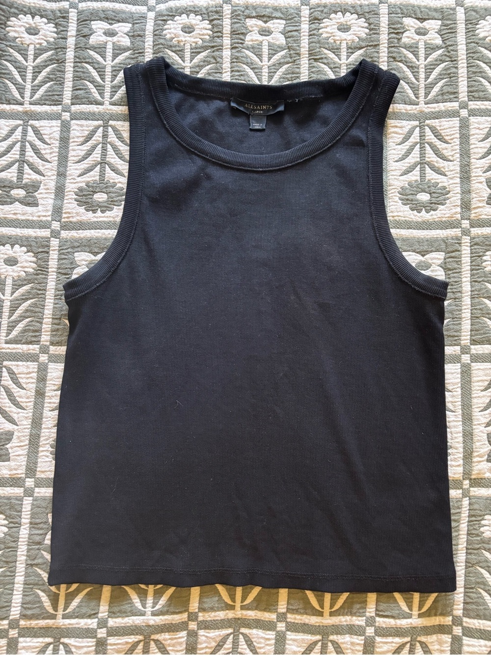 All Saints Black Ribbed Tank Top